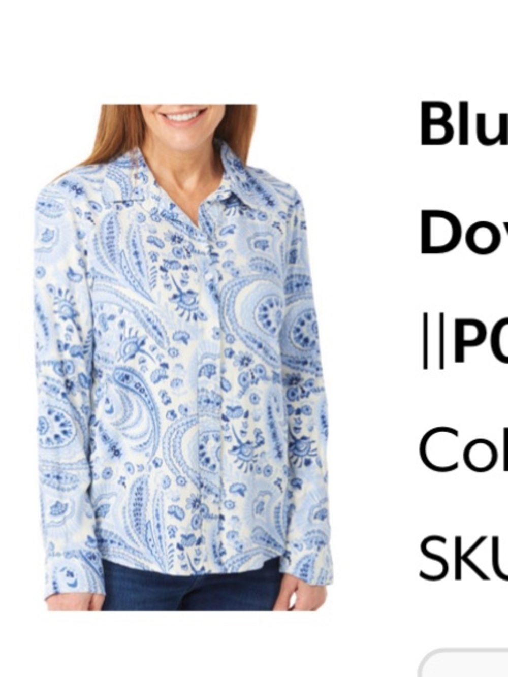 NWT Blu Sol Womenβs Button down Paisley Print Top Size L